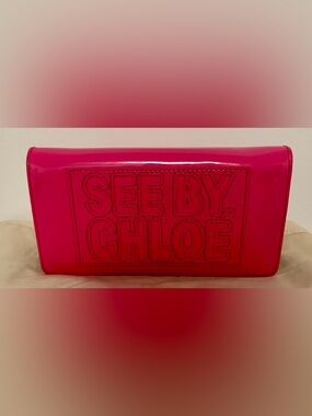 See By Chloé Patent Leather Wallet in Hot Pink with Aftermarket Gold Chain.